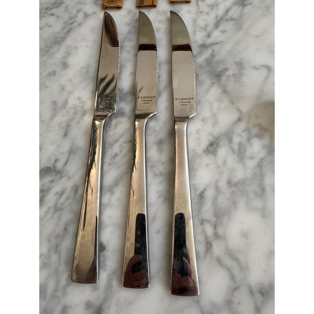 Lenox Flatiron Stainless Steel Steak Knives Set of 3 Glossy Concave Handle 9.25"